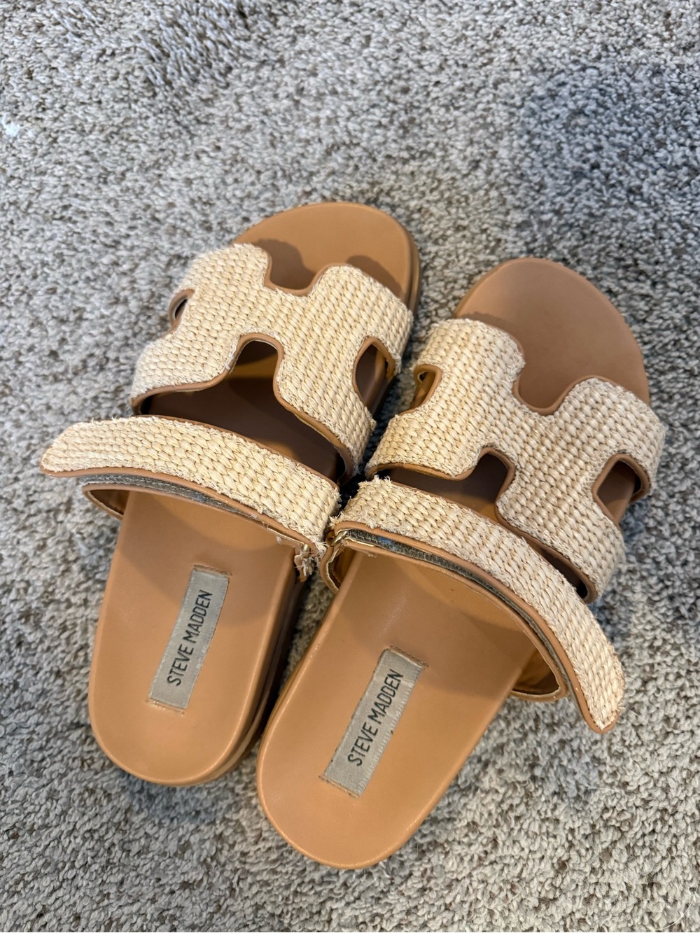 Steve Madden Beige Woven Slide Sandals